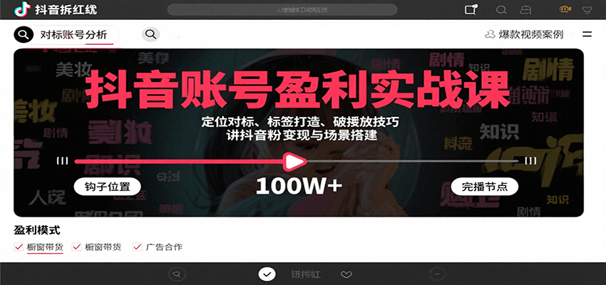 抖音账号盈利实战课，定位对标、标签打造、破播放技巧，讲涨粉变现与场景搭建| 网创圈