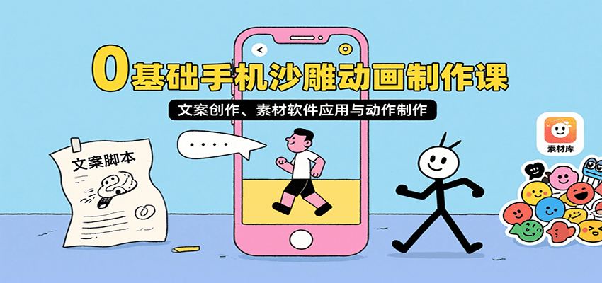 0基础手机沙雕动画制作课，文案创作、素材软件应用与动作制作| 网创圈