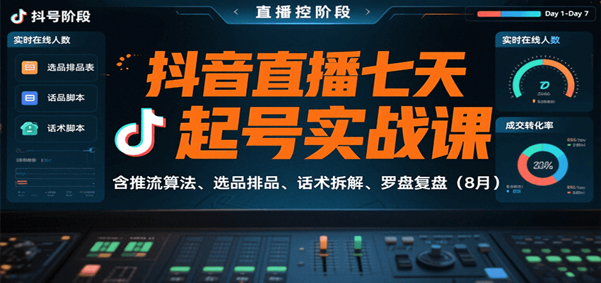 抖音直播七天起号实战课：含推流算法、选品排品、话术拆解、罗盘复盘(8月)| 网创圈