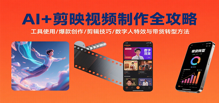 AI+剪映视频制作全攻略：工具使用/爆款创作/剪辑技巧/数字人特效与带货转型方法| 网创圈