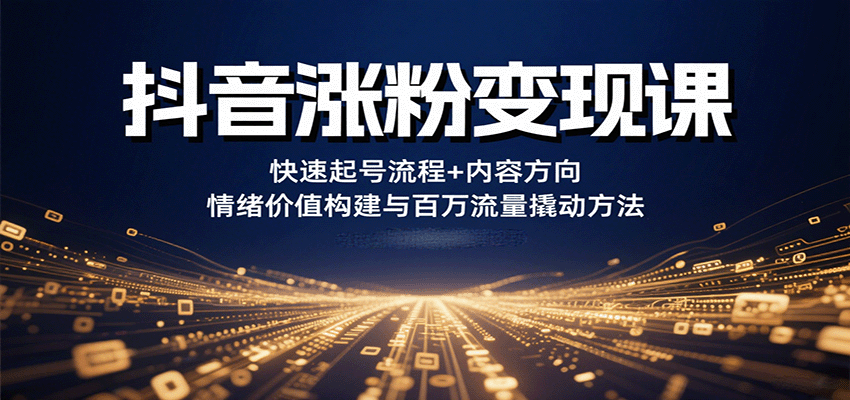 抖音涨粉变现课，快速起号流程+内容方向+情绪价值构建与百万流量撬动方法| 网创圈