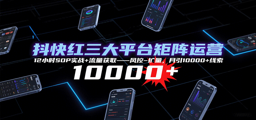 抖快红三大平台矩阵运营，12小时SOP实战+流量获取-风控-扩量，月引10000+线索| 网创圈