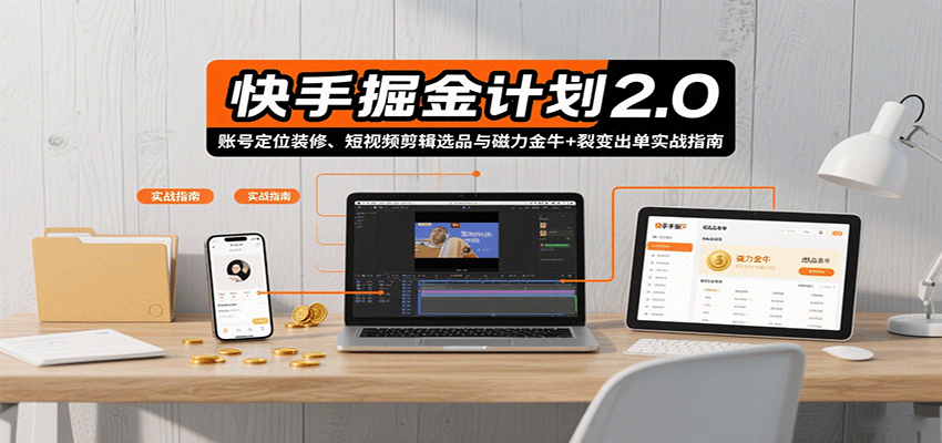 快手掘金计划2.0，账号定位装修、短视频剪辑选品与磁力金牛+裂变出单实战指南| 网创圈