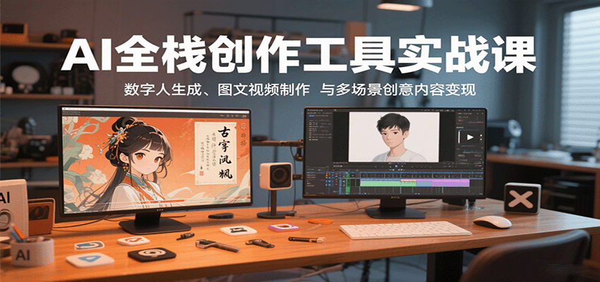 AI全栈创作工具实战课：数字人生成、图文视频制作与多场景创意内容变现| 网创圈