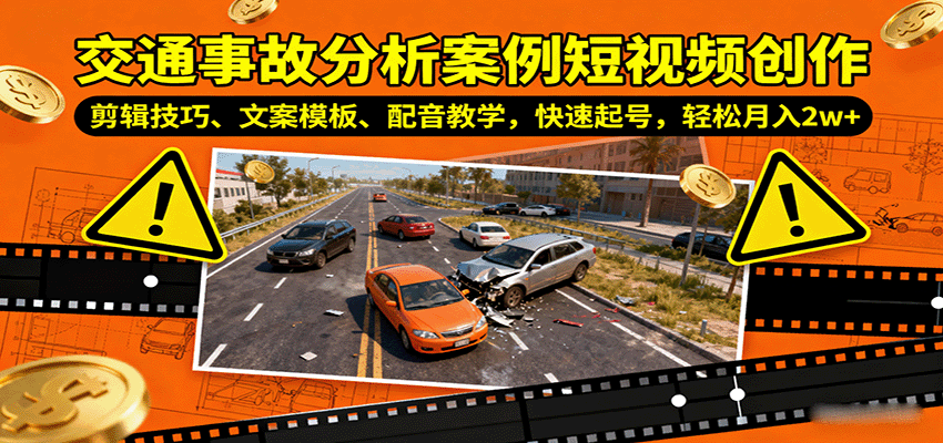 交通事故分析案例短视频创作，剪辑技巧、文案模板、配音教学，快速起号，轻松月入2w+| 网创圈