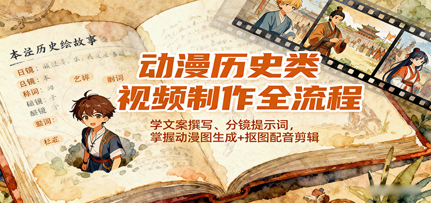 动漫历史类视频制作全流程，学文案撰写、分镜提示词，掌握动漫图生成+抠图配音剪辑| 网创圈