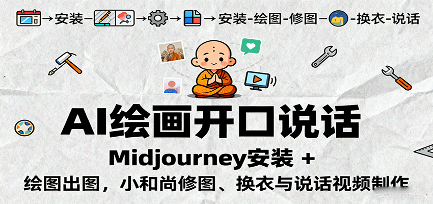 AI绘画开口说话，Midjourney安装 + 绘图出图，小和尚修图、换衣与说话视频制作| 网创圈
