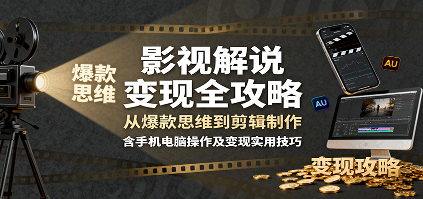影视解说变现全攻略：从爆款思维到剪辑制作，含手机电脑操作及变现实用技巧| 网创圈