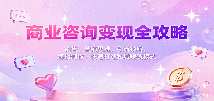 商业咨询变现全攻略：销售、营销思维，引流锁客，海报制作，快速打造私域赚钱模式| 网创圈