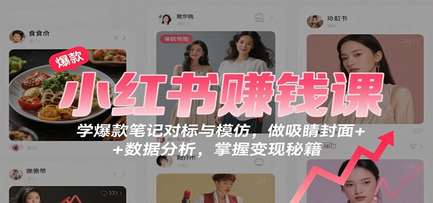 小红书赚钱课：学爆款笔记对标与模仿，做吸睛封面 + 数据分析，掌握变现秘籍| 网创圈