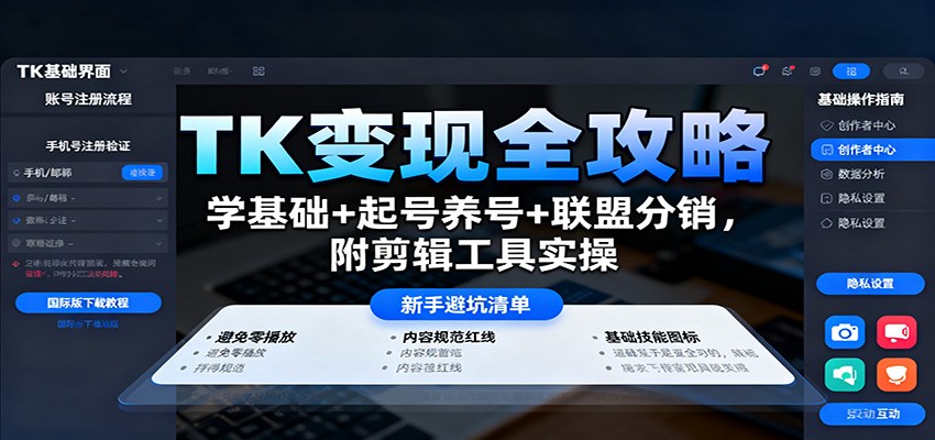 TK变现全攻略：学基础+起号养号+联盟分销，附剪辑工具实操| 网创圈