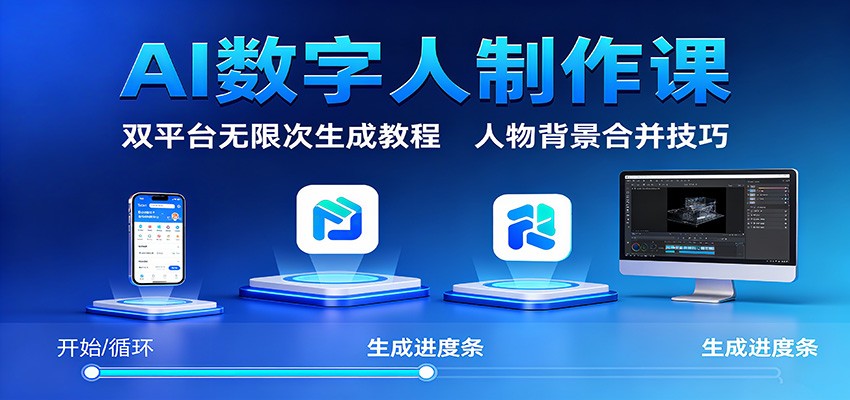 AI数字人制作课：双平台无限次生成教程，人物背景合并技巧| 网创圈