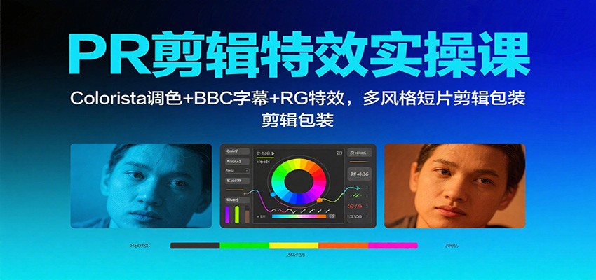 PR剪辑特效实操课：Colorista调色+BBC字幕+RG特效，多风格短片剪辑包装| 网创圈