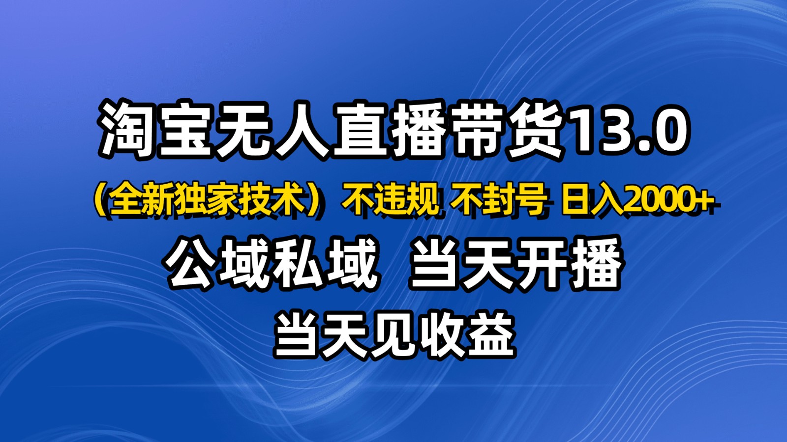淘宝无人直播13.0，公域私域技术，不封号，不违规 布局下半年旺季赛道，日入2000+| 网创圈