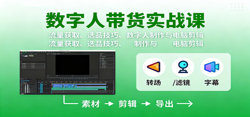 数字人变现实战课：流量获取、选品技巧、数字人制作与电脑剪辑| 网创圈