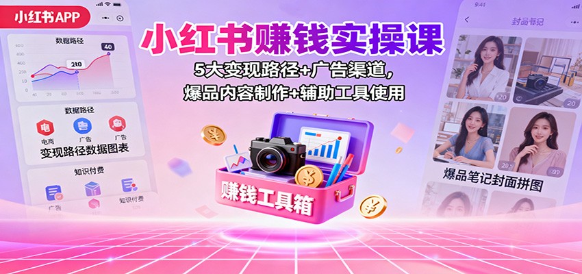 小红书赚钱实操课：5大变现路径+广告渠道，爆品内容制作+辅助工具使用| 网创圈