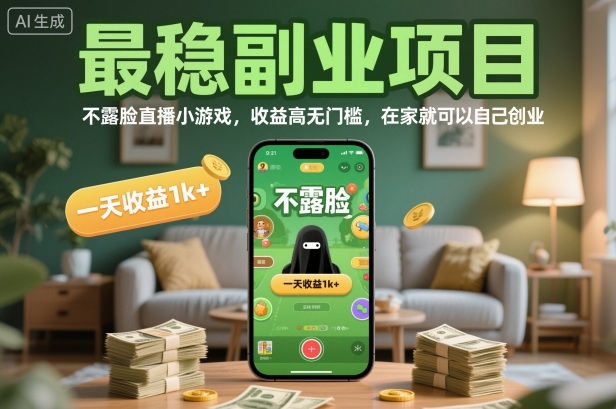 最稳副业项目，不露脸直播小游戏，收益高无门槛，一天收益1k+，在家就可以自己创业【揭秘】| 网创圈