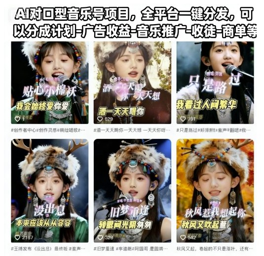 AI对口型音乐号项目，全平台一键分发，可以分成计划-广告收益-音乐推广-收徒-商单等| 网创圈