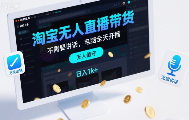 淘宝无人直播带货，不需要出镜，不需要讲话，电脑全天开播，轻松上手，日入1k+【揭秘】| 网创圈