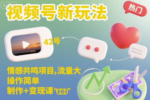 视频号新玩法，情感共鸣项目，流量大，操作简单，制作+变现课| 网创圈