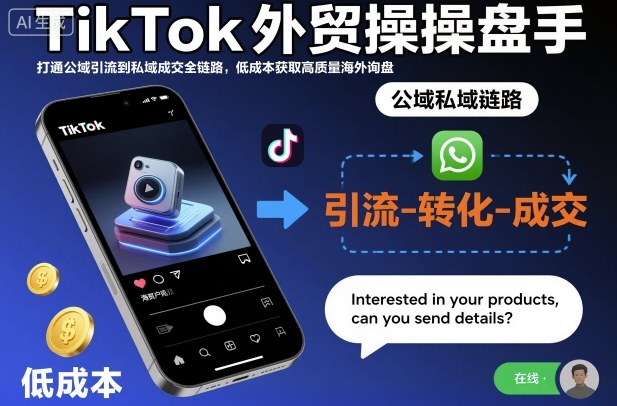 TikTok外贸操盘手，打通公域引流到私域成交全链路，低成本获取高质量海外询盘| 网创圈