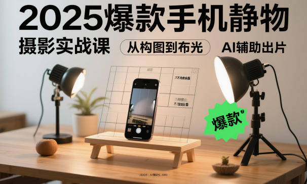 2025爆款手机静物摄影实战课，从构图到布光，不用贵设备，AI辅助出片| 网创圈