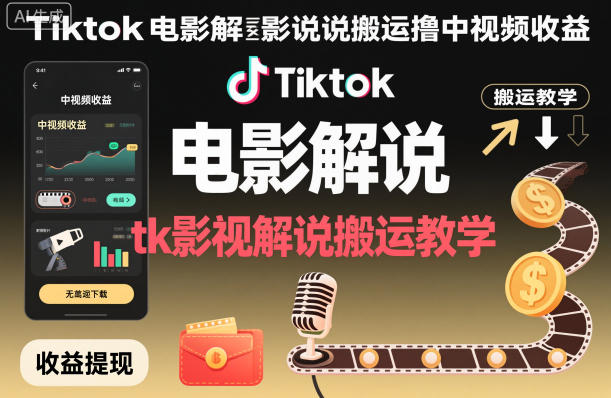 Tiktok电影解说搬运撸中视频收益，tk影视解说搬运教学| 网创圈