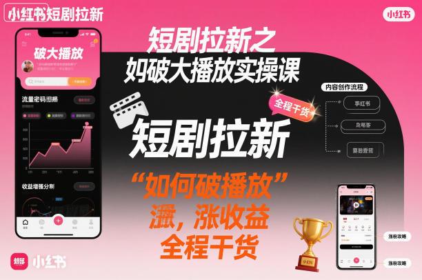 短剧拉新之小红书如何破大播放实操课，如何破播放，涨收益，全程干货| 网创圈