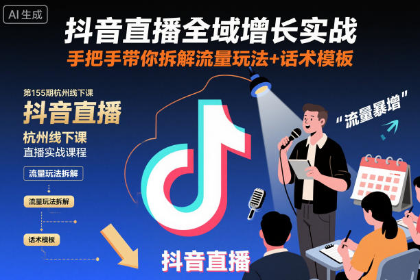 抖音直播全域增长实战第155期杭州线下课，手把手带你拆解流量玩法+话术模板| 网创圈