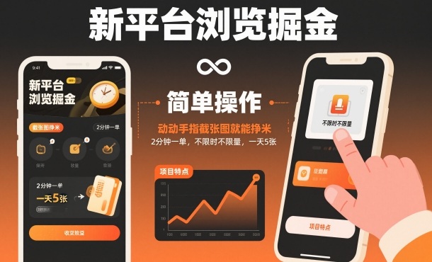 新平台浏览掘金，动动手指截张图就能挣米，2分钟一单，不限时不限量，一天5张【揭秘】| 网创圈