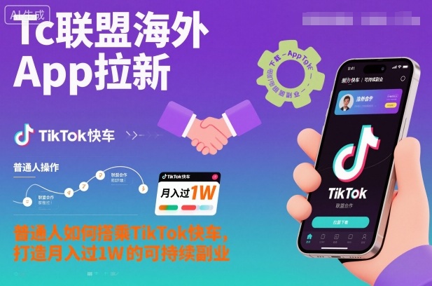 Tc联盟海外App拉新：普通人如何搭乘TikTok快车，打造月入过1W的可持续副业| 网创圈