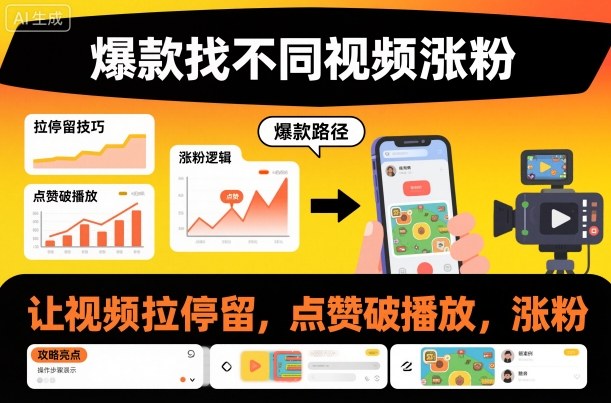 爆款找不同视频涨粉，让视频拉停留，实现点赞，破播放，涨粉| 网创圈