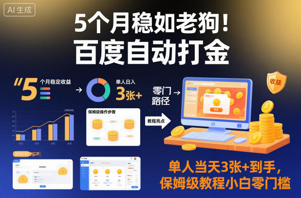 5个月稳如老狗！百度自动打金，单人当天3张+到手，保姆级教程小白零门槛【揭秘】| 网创圈