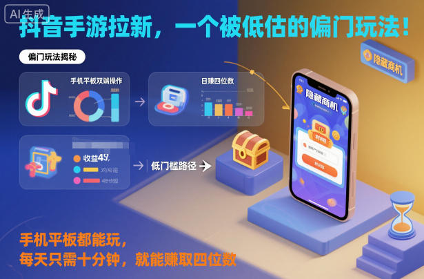 抖音手游拉新，一个被低估的偏门玩法！手机平板都能玩，每天只需十分钟，就能賺取四位数【揭秘】| 网创圈