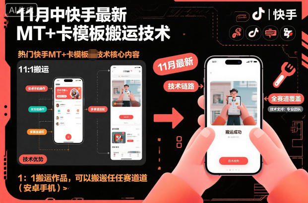 11月中快手最新MT+卡模板搬运技术，1：1搬运作品，可以搬运任何赛道(安卓手机)| 网创圈