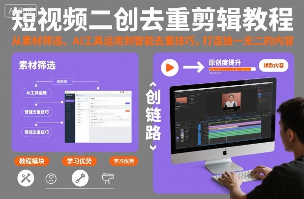短视频二创去重剪辑教程，从素材筛选、AI工具运用到智能去重技巧，打造独一无二的内容| 网创圈