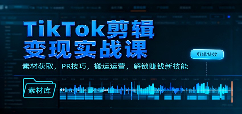 TikTok剪辑变现实战课：素材获取，PR技巧，搬运运营，解锁赚钱新技能| 网创圈
