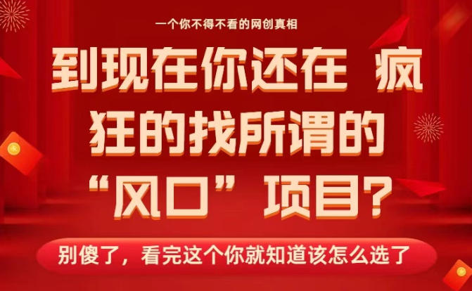 马上26年了，你还在找所谓的风口项目？别傻了，看完这个你全都懂了！【揭秘】| 网创圈