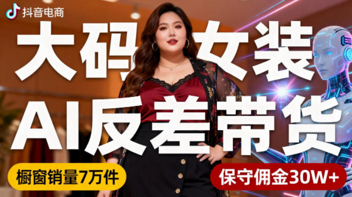 抖音小众赛道，大码女装AI反差带货，不用直播，每天6条作品，橱窗卖7万件，保守佣金30W+| 网创圈