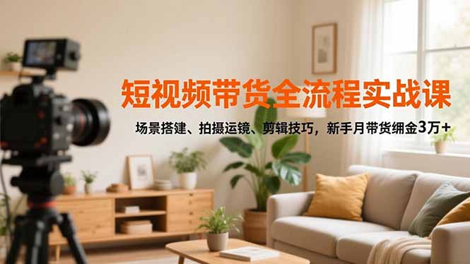 短视频带货全流程实战课，场景搭建、拍摄运镜、剪辑技巧，新手月带货佣金3万+| 网创圈