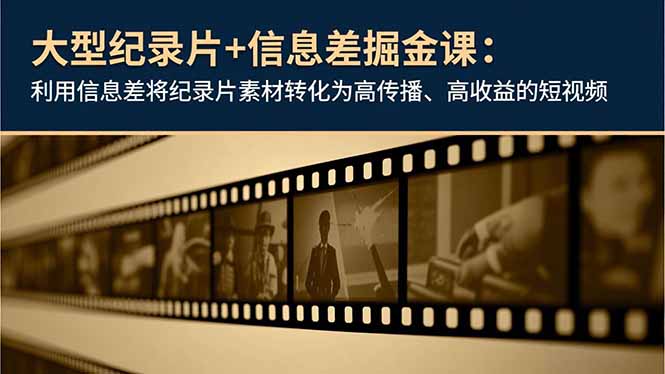 大型纪录片+信息差掘金课：利用信息差将纪录片素材转化为高传播、高收益的短视频| 网创圈