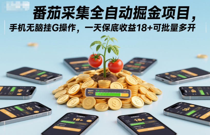 番茄采集全自动掘金项目，手机无脑挂G操作，一天保底收益18+可批量多开【揭秘】| 网创圈