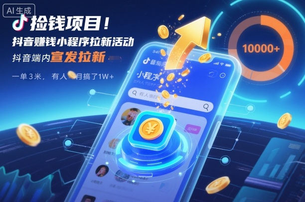 捡钱项目！抖音賺钱小程序拉新活动，抖音端内宣发拉新，一单3米，有人半个月搞了1W+| 网创圈