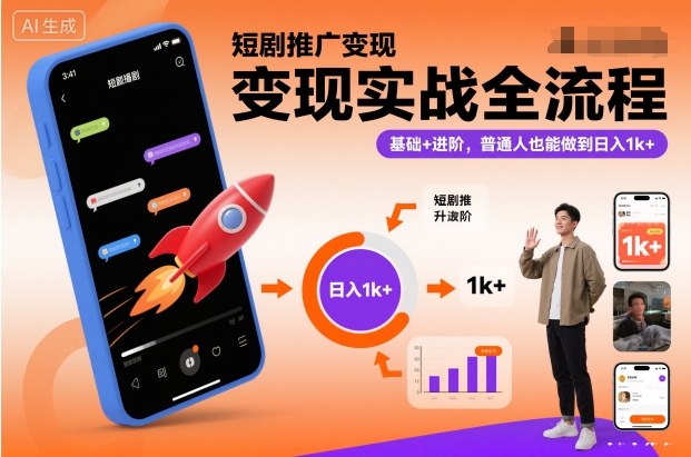 短剧推广变现实战全流程，基础+进阶，普通人也能做到日入1k+| 网创圈