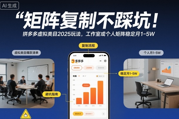矩阵复制不踩坑！拼多多虚拟类目2025玩法，工作室或者个人矩阵稳定月1-5W【揭秘】| 网创圈