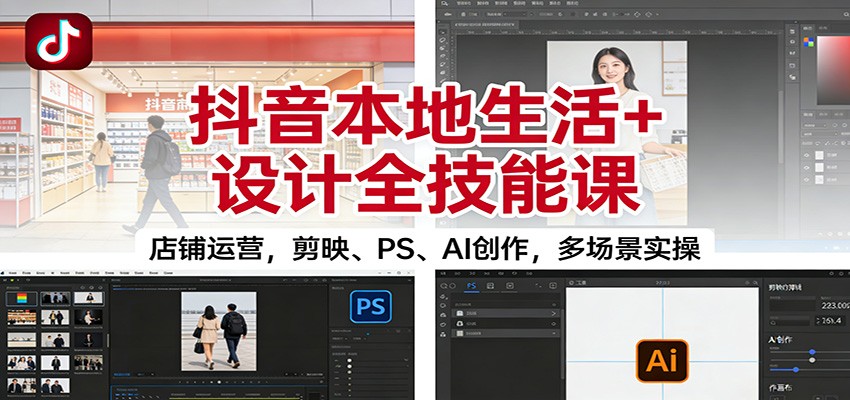 抖音本地生活+设计全技能课：店铺运营，剪映、PS、AI创作，多场景实操| 网创圈