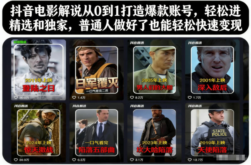 抖音电影解说从0到1打造爆款账号，轻松进精选和独家，普通人做好了也能轻松快速变现| 网创圈