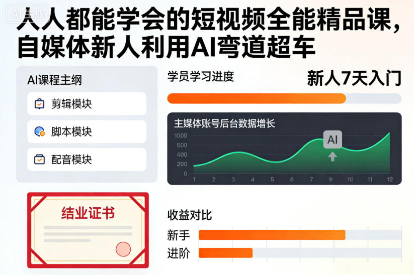 人人都能学会的短视频全能精品课，自媒体新人利用AI弯道超车| 网创圈