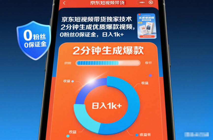 京东短视频带货独家技术，2分钟生成一条优质爆款视频，0粉丝0保证金，日入1k+【揭秘】| 网创圈