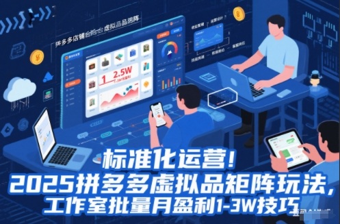 标准化运营！2025拼多多虚拟品矩阵玩法，工作室批量月盈利1-3W技巧【揭秘】| 网创圈